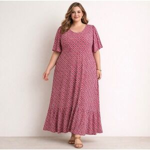 Boden Maxi Dress Pink Geometric Flutter Sleeve Vacation Resort Casual Size 20